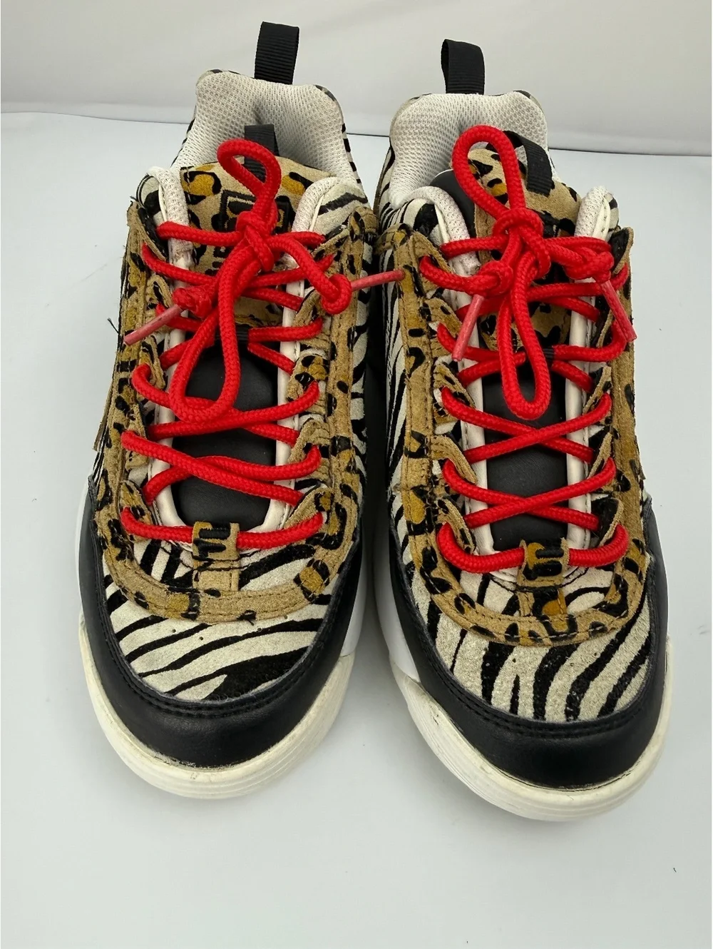 FILA Disruptor II Animal Sneakers Leopard Zebra Red Laces 5XM00806- Womans 7